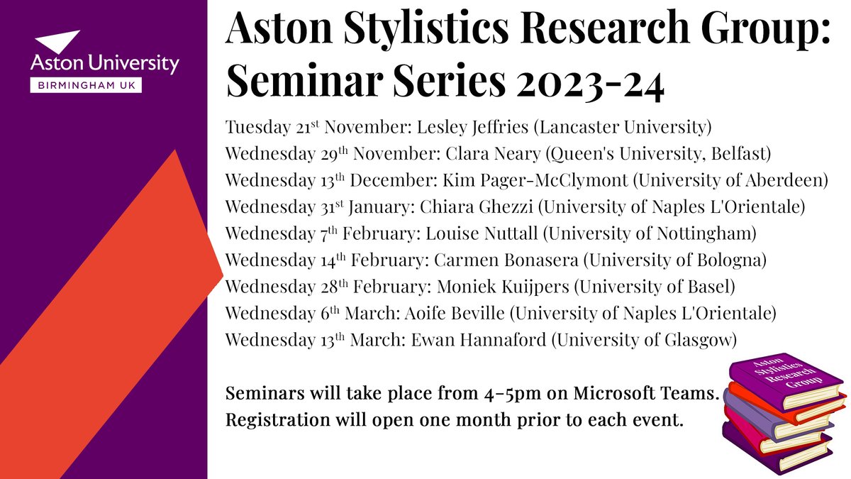 You say you want MORE #Stylistics content?! Well, we've just opened registration for the 2nd session in the Aston Stylistics Research Group seminar series with the incredible @ClaraONeary. Sign up now: bit.ly/3SG9u5H @EnglishAston @PoeticsLinguist @LangLit_Journal