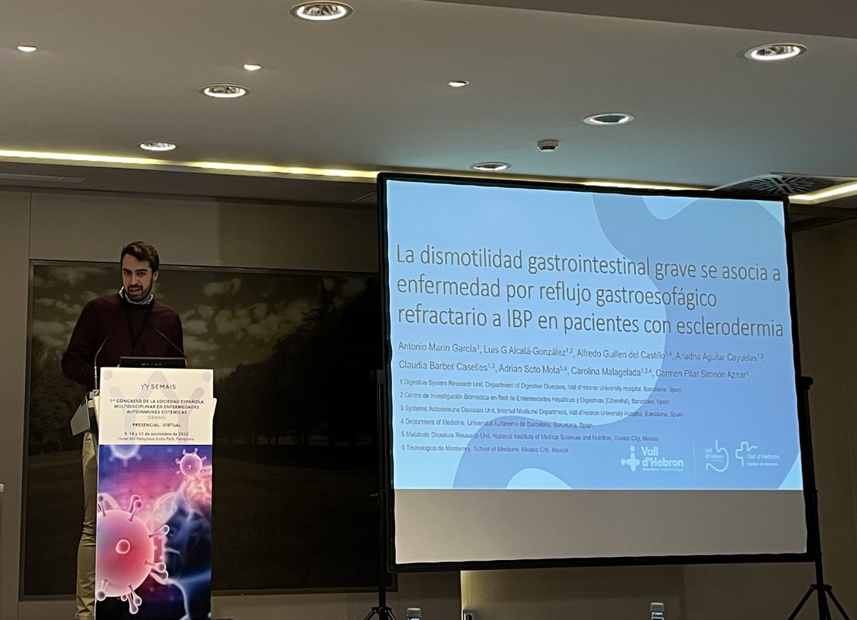 Madrugando en Pamplona!

<a href="/AntonioMGar/">Antonio Marín García</a> comparte los resultados de un trabajo colaborativo entre <a href="/MIVHSistemiques/">U. M. Sistèmiques. Medicina Interna H. V. d'Hebron</a> y <a href="/DigestiuHUVH/">Residents Digestiu H. U. Vall d'Hebron.</a> del hospital <a href="/vallhebron/">Vall d'Hebron</a>! 

🔥RGE refractario a IBP💊 en esclerodermia = piensa en dismotilidas GI

<a href="/SociedadSEMAIS/">Sociedad SEMAIS</a>