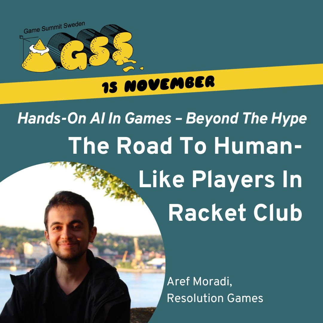 Learn more about the road to human-like players from Aref Moradi, @resolutiongame at Game Summit Sweden next week! To GSS event site: dataspelsbranschen.confetti.events/game-summit-sw…