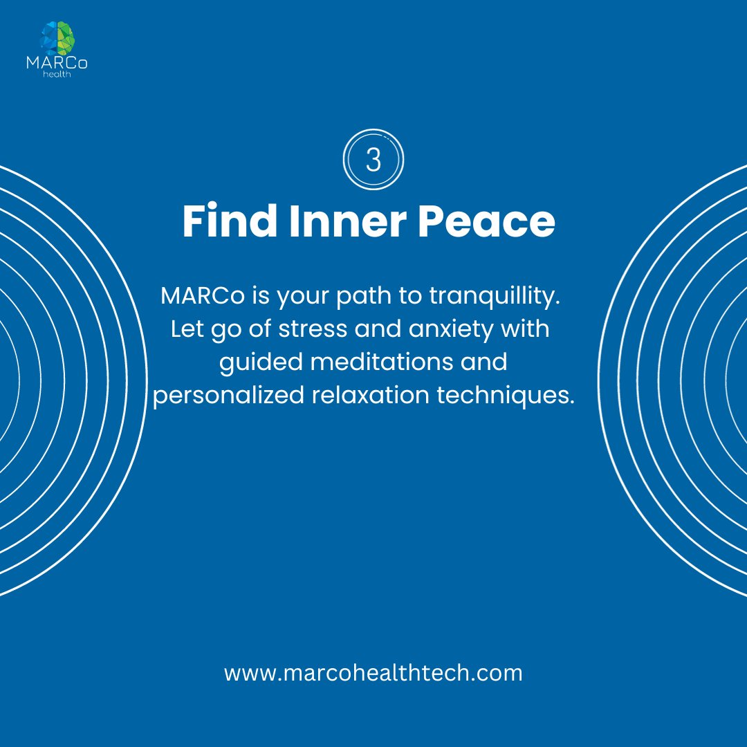 🧘‍♂️ Find your calm with MARCo's guided meditations and relaxation activities. Stress relief at your fingertips. #MARCoMeditation #mentalhealthmanagement #guidedmeditation #mentalhealthsupport #mentalhealthawareness #MentalHealthMatters