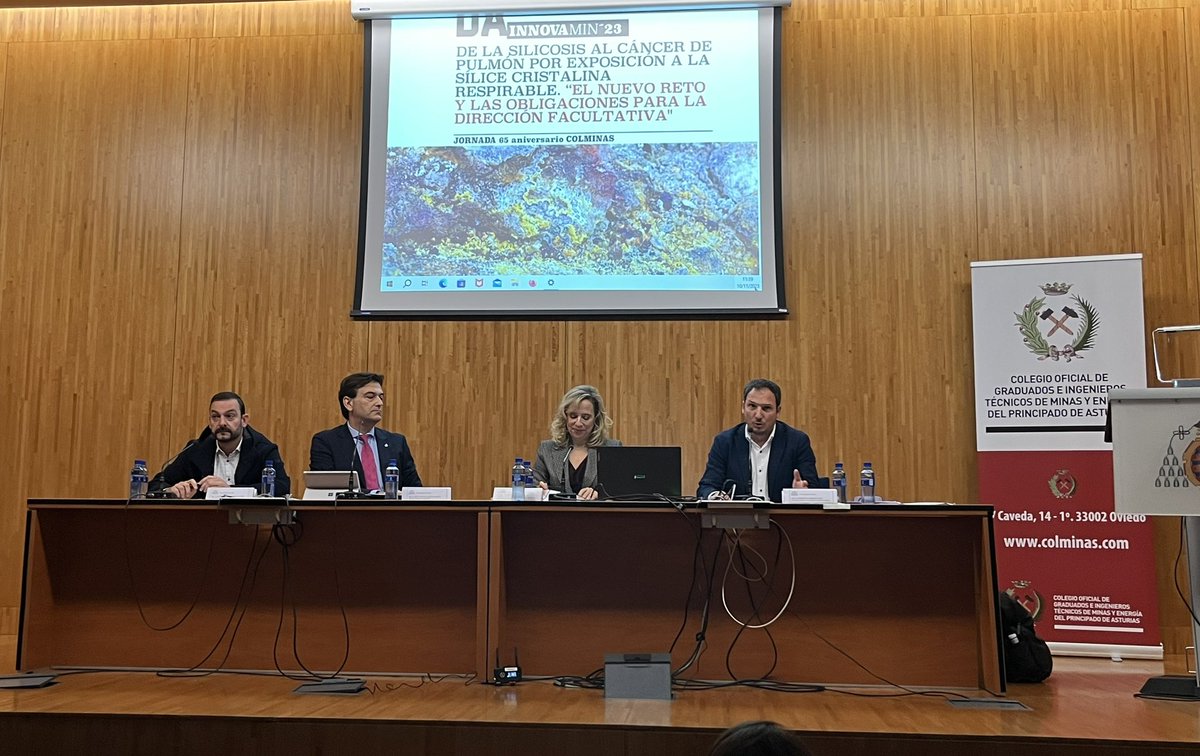 AlperiJove's tweet photo. INNOVAMIN’23
Jornada De la Silicosis al Cáncer de Pulmón por la Exposición a la Sílice  distarían Respirable. “El Nuevo Reto y las Obligaciones para la Dirección Facultativa”
@ColminasAsturia 
#SOMA-FITAG-UGT https://t.co/fExawW1HFY