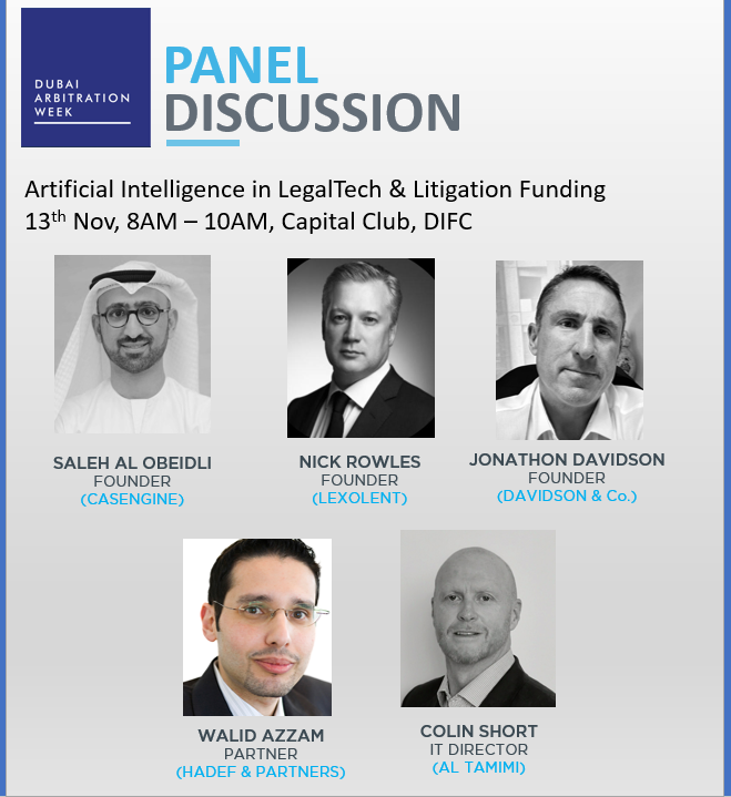casengineapp's tweet photo. Exciting News! 🌟 We're thrilled to unveil the impressive panel for our upcoming event on "AI in LegalTech and Litigation Funding" at the Dubai Arbitration Week. 🚀 Stay tuned for insightful discussions and cutting-edge insights! 🤖⚖ #LegalTech #AI #DubaiArbitrationWeek https://t.co/gUI063Eczw