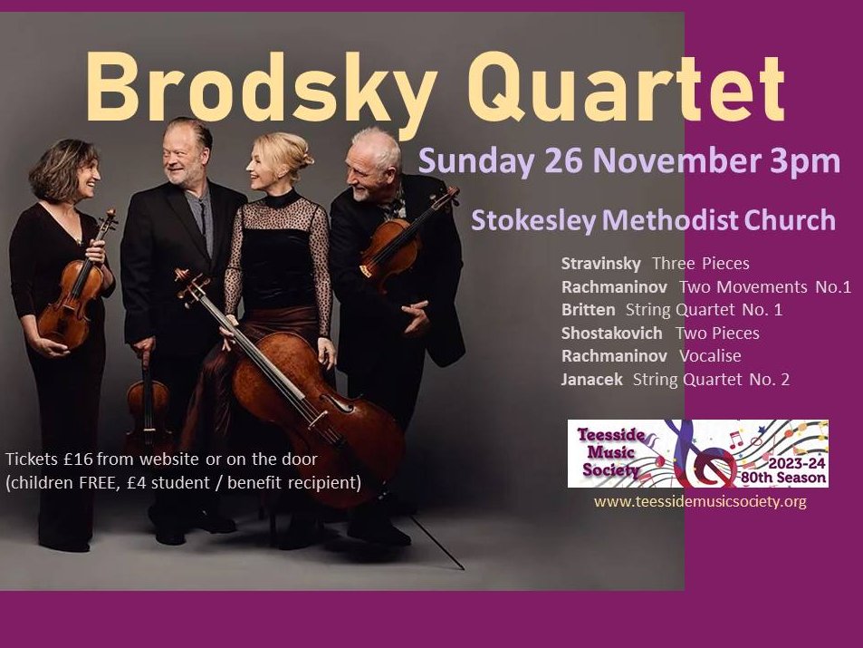 Since forming in Teesside, Brodsky Quartet have performed on the major stages of the world #nunthorpe #teessidelive #yarm #greataytonevents #greatayton @totallystokesley #stokesley #guisborough #greatayton #greataytonevents #yarm #stocktonontees #darlington @teesvalleymusic