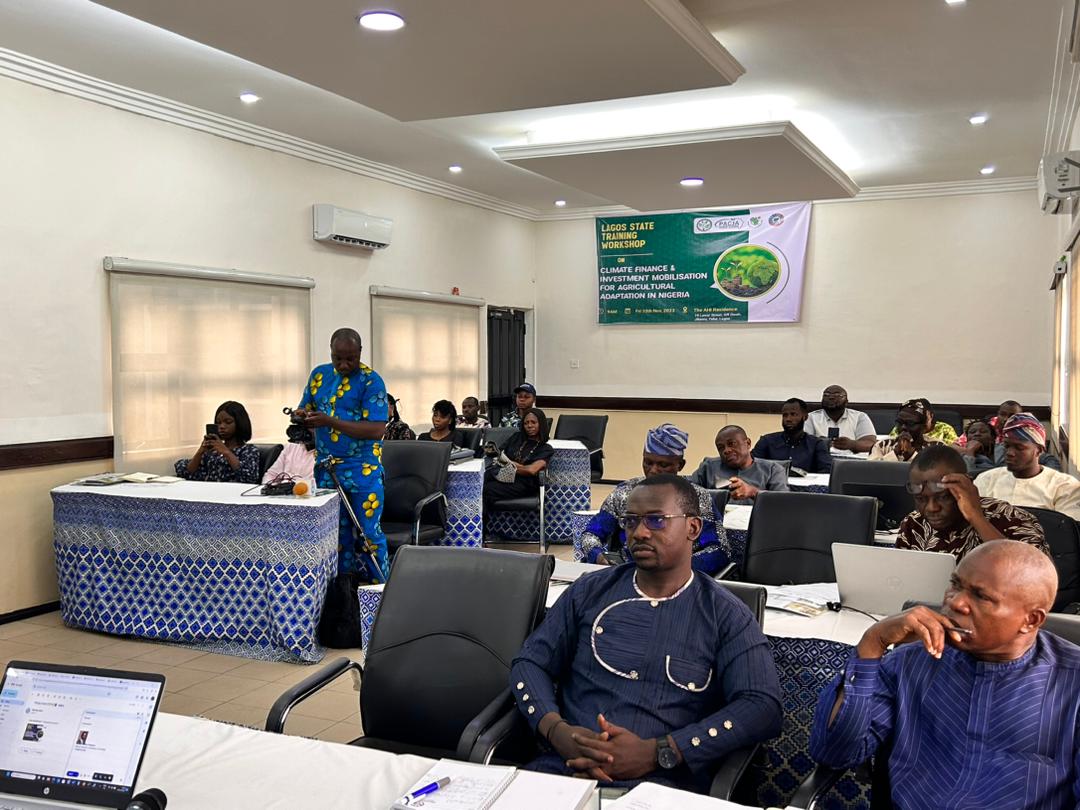 Happening NOW!!!

LAGOS STATE TRAINING WORKSHOP
                       On
Climate Finance &amp; investment mobilisation for agricultural adaptation in Nigeria.🇳🇬.

#AgriculturalAdaptation #ClimateFinance
#COP28. #AdaptationGap

#WhatHasChanged?