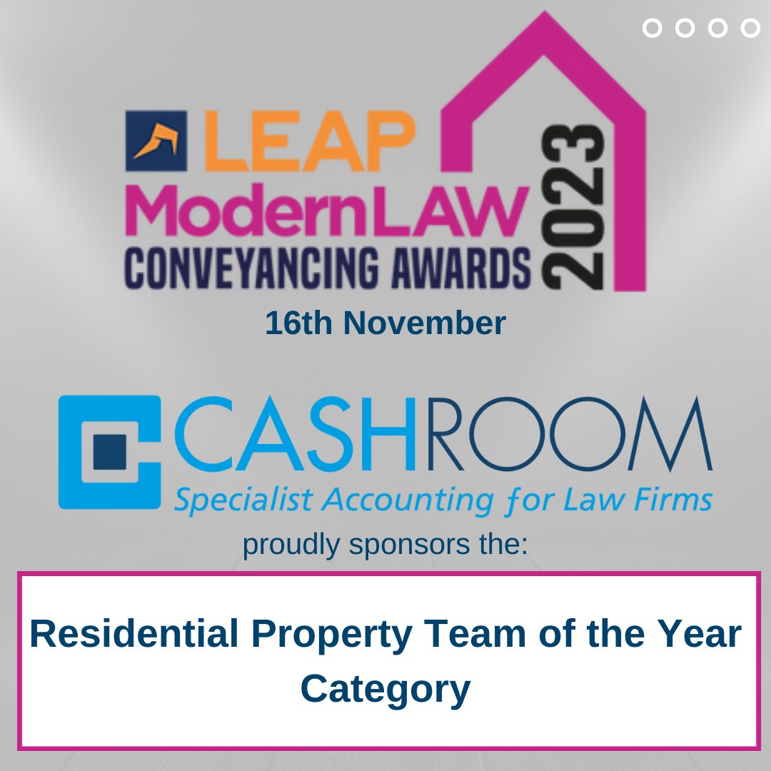 One week left until the Leap #ModernLawAwards! #Cashroom are proud to be sponsoring the Residential Property Team of the Year category. We wish all nominees the best of luck. 

We're also nominated for two categories - Best Use of Technology and Service Provider of the Year!