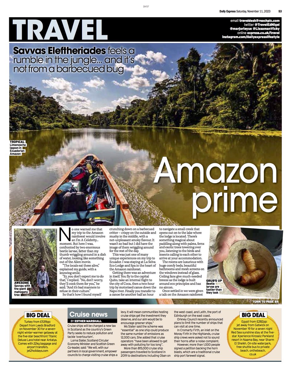 Tomorrow's Daily Express print #travel - a memorable trip to Ecuador's Amazon region with a Quito stopover