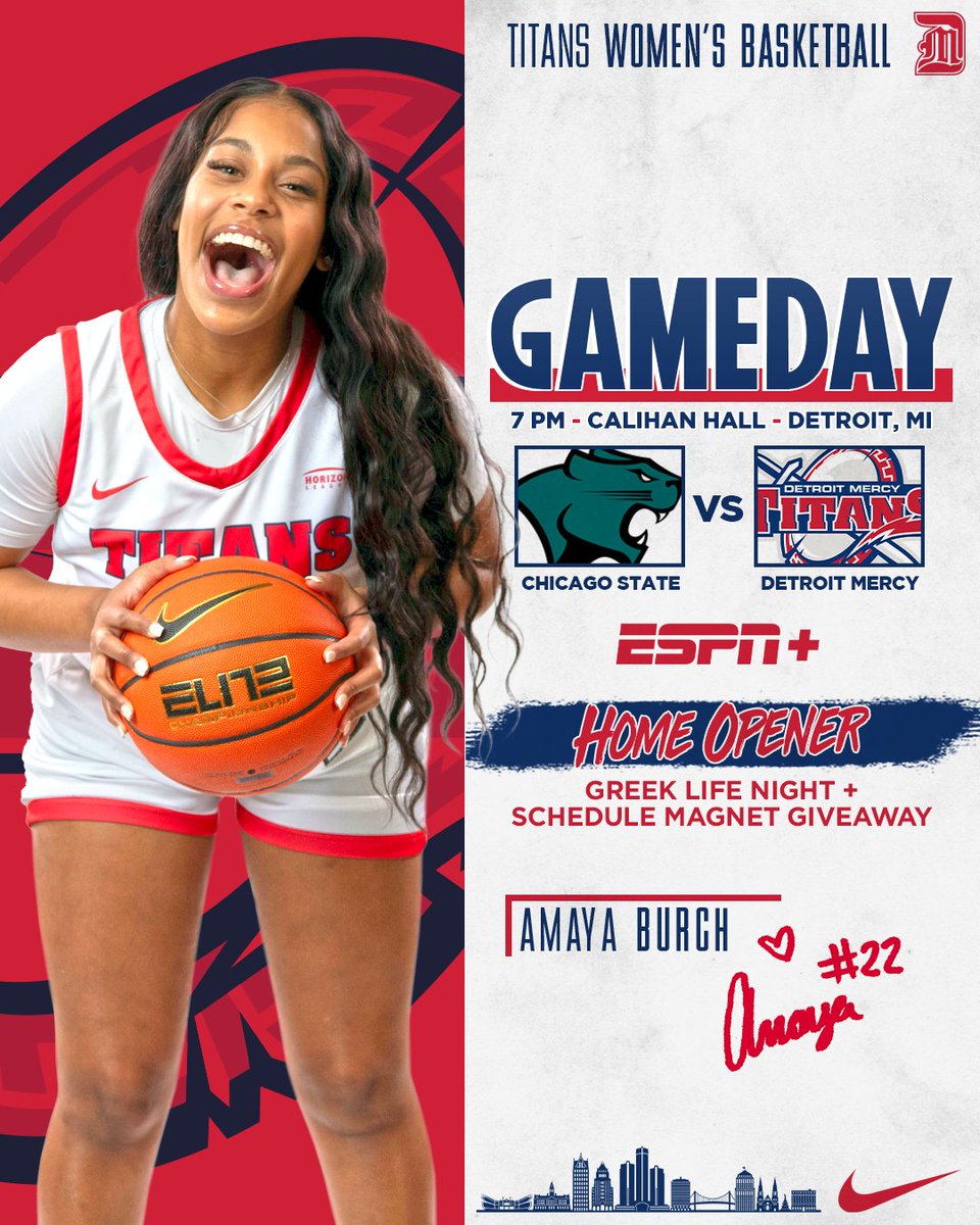 HOME OPENER!!
📍| The D
🕖| 7 pm
🏟️| Calihan Hall
📺| es.pn/4786S4D
📈| bit.ly/3SlOLDO
🎟️| bit.ly/49waKhx
📰| bit.ly/3Mz7nws
#DetroitsCollegeTeam⚔️