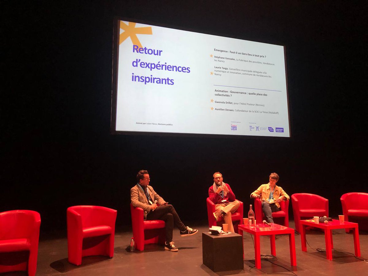 La matinée se poursuit par des retour d'expériences. 
Faut-il un tiers-lieu à tout prix ?
Avec Stéphane Gonzales <a href="/fabpossibles/">La Fabrique des possibles</a> et Laurie Targa élue à Vandœuvre-lès-Nancy

Quelle gouvernance partagée ?
Avec <a href="/aureldenaes/">Aurélien DENAES</a> pour la SCIC <a href="/la_treso/">La Tréso</a> et Gwenola Drillet pour <a href="/HotelPasteur/">L'Hôtel Pasteur</a>