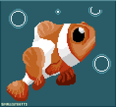 Smallcut3kitty's tweet image. I just made a clownfish for the theme of #Clown @Pixel_Dailies. It's number 70 for #pixel_dailies! It's a small sketch. Please share, fave, like, follow! Thank you! #Pixelart