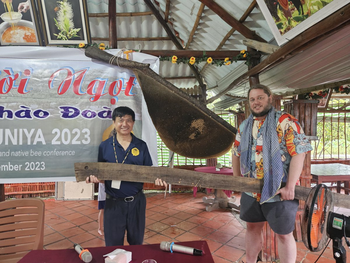 Talking traditional Apis dorsata rafter bee-keeping with Dr Pham Hong Thai.