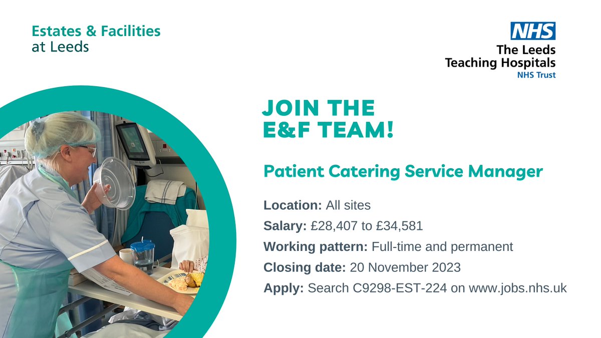 Join our team at @LeedsHospitals as a Patient Catering Service Manager. If you have experience in managing teams in a catering environment and a passion for delivering high-quality services, we want to hear from you! Apply online: jobs.nhs.uk/candidate/joba… #leedsjobs #nhsjobs
