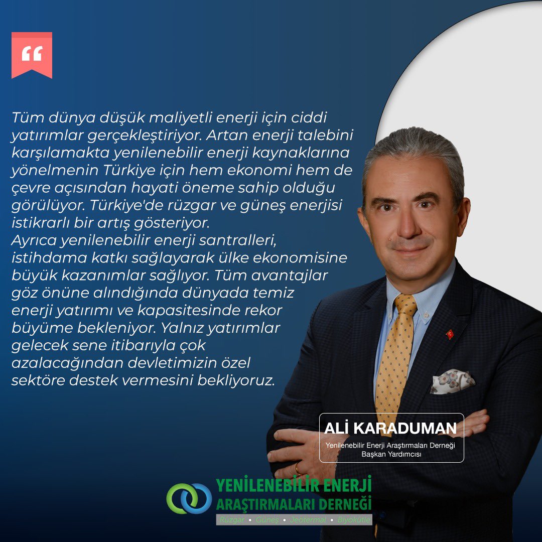 yenader's tweet photo. Tüm dünya düşük maliyetli enerji için ciddi yatırımlar gerçekleştiriyor. Artan enerji talebini karşılamakta yenilenebilir enerji kaynaklarına yönelmenin Türkiye için hem ekonomi hem de çevre açısından hayati öneme sahip olduğu görülüyor. https://t.co/8wSYw2bk2g