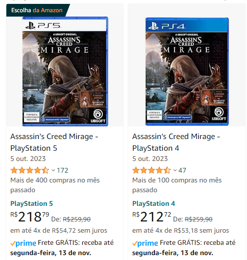 psnowchegou's tweet photo. Assassin's Creed Mirage já está aparecendo com boa promoção na Amazon em suas versões de PS4 e PS5

PS5 --> https://t.co/iDphM2Ci30
PS4 --> https://t.co/uRgB2GOdJH https://t.co/DqrjcOLNlb