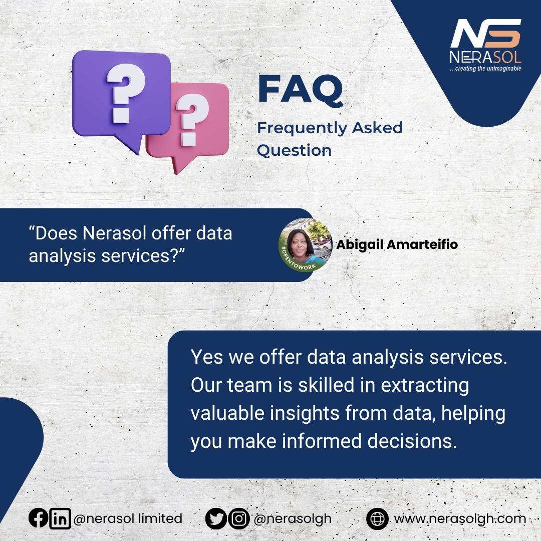 nerasolgh's tweet image. Today we answer one of our followers&apos; question; Do we offer Data analysis services?

#Dataanalysisservices #FAQ #TGIF #nersolgh #DataAnalysis | Napo | Accra