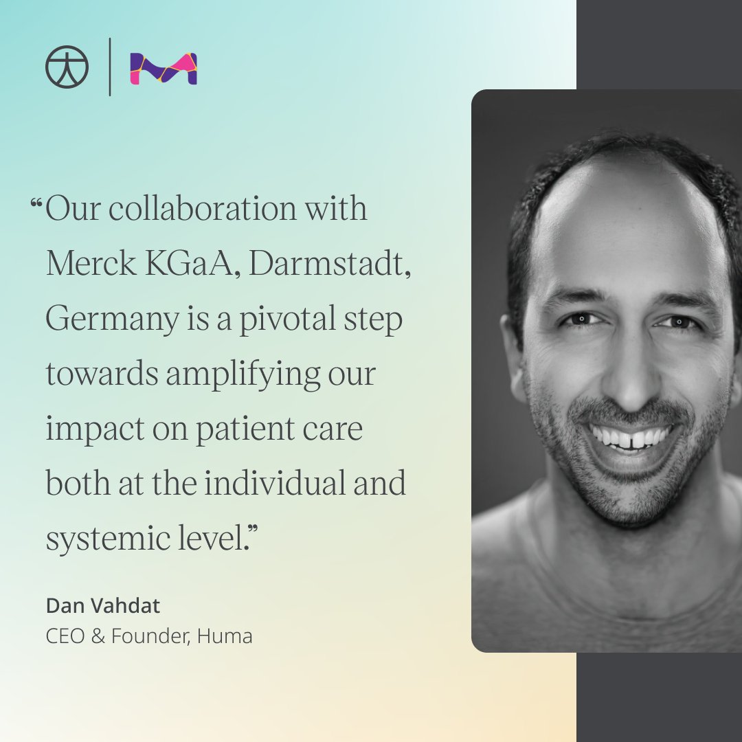 Huma (@humaforhealth) on Twitter photo "Huma is dedicated to advancing the frontier of digital-first care and research.
Our collaboration with Merck KGaA, Darmstadt, Germany is a pivotal step towards amplifying our impact on patient care both at the individual and systemic level."
<a href="/danvahdat/">Dan Vahdat</a> <a href="/MerckHealthcare/">Merck Healthcare</a> "Huma is dedicated to advancing the frontier of digital-first care and research.
Our collaboration with Merck KGaA, Darmstadt, Germany is a pivotal step towards amplifying our impact on patient care both at the individual and systemic level."
<a href="/danvahdat/">Dan Vahdat</a> <a href="/MerckHealthcare/">Merck Healthcare</a>