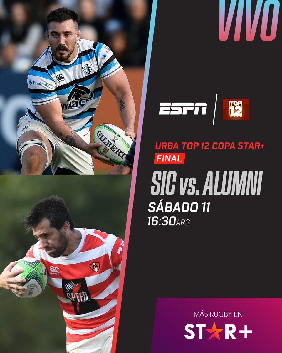 ¡A TODO O NADA! El título del #URBATop12 Copa Star+ lo definirán entre el <a href="/Sanisidroclub/">San Isidro Club</a> y <a href="/AAlumni/">Asociación Alumni</a>. 🇪🇪🆚🔴⚪

🎤 <a href="/AlejandroCoccia/">Alejandro Coccia</a> <a href="/edu_simone/">Eduardo Simone</a> <a href="/macablasi/">Maca Blasi</a> <a href="/almejunfede/">Federico Almejun</a>

📆 Sábado 11
⏰ 16:30 ARG
⭐ <a href="/starplusla/">starplusla</a>
📺 ESPN 2

#ESPNenStarPlus