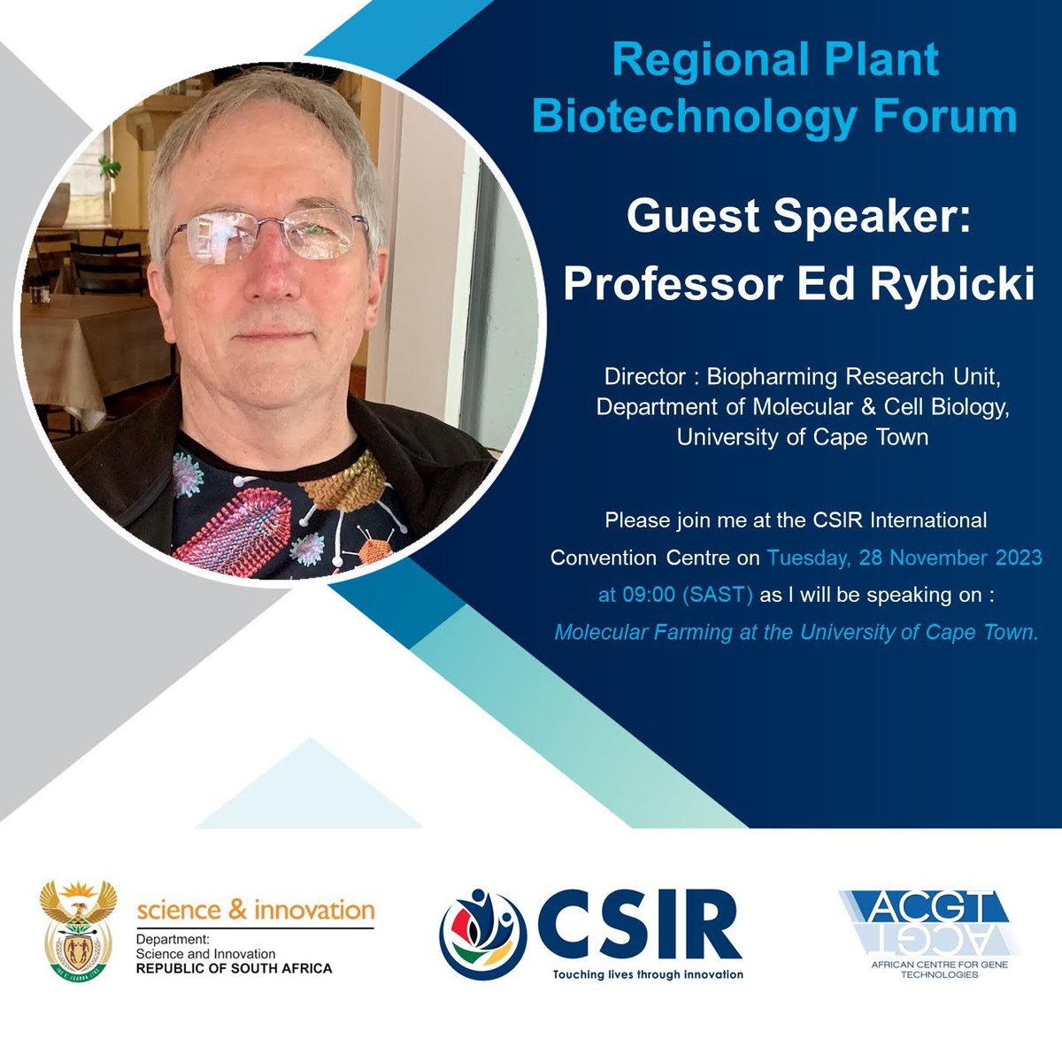 Tsepo Tsekoa (@proteintsepo) on Twitter photo We will co-host distinguished keynote speakers, <a href="/juliankcma/">Julian Ma</a> and <a href="/edrybicki/">Ed Rybicki 🇿🇲🇿🇦🍷🚀</a> for the African Centre for Gene Technologies Regional Plant Forum on 28th November, held at the <a href="/CSIR/">CSIR 🇿🇦</a> <a href="/CSIRICC/">CSIR ICC</a>. Please register to attend or an abstract at this exciting event. forms.office.com/pages/response… We will co-host distinguished keynote speakers, <a href="/juliankcma/">Julian Ma</a> and <a href="/edrybicki/">Ed Rybicki 🇿🇲🇿🇦🍷🚀</a> for the African Centre for Gene Technologies Regional Plant Forum on 28th November, held at the <a href="/CSIR/">CSIR 🇿🇦</a> <a href="/CSIRICC/">CSIR ICC</a>. Please register to attend or an abstract at this exciting event. forms.office.com/pages/response…