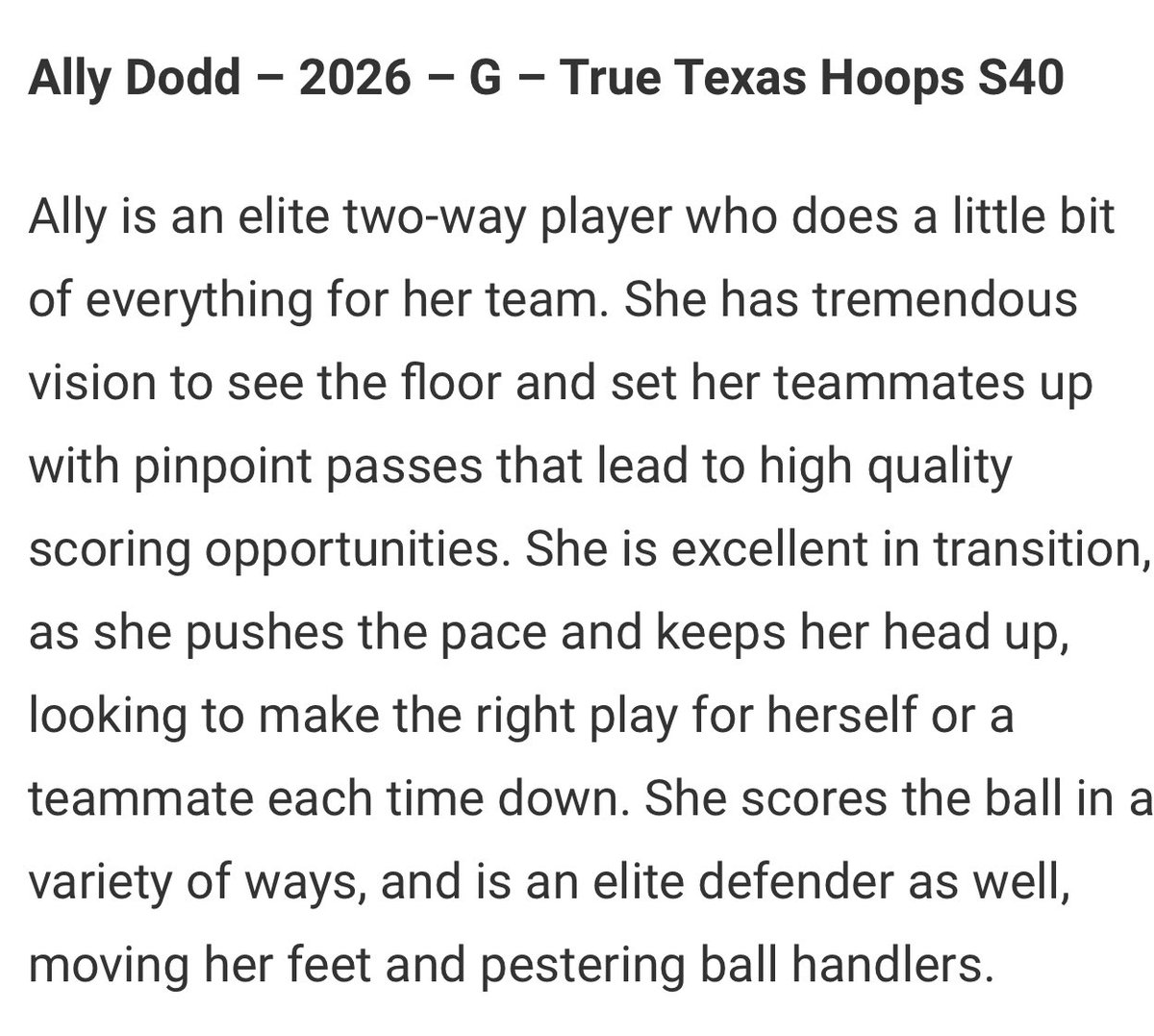 TeamKiddTexas's tweet photo. 📈↗️ @AllyDodd12 sophomore season loading. Lengthy PG that does it all! We’d say this write up sums her game up well. Have a great school season, Ally! #TXHSGBB https://t.co/pDMExjWhB6