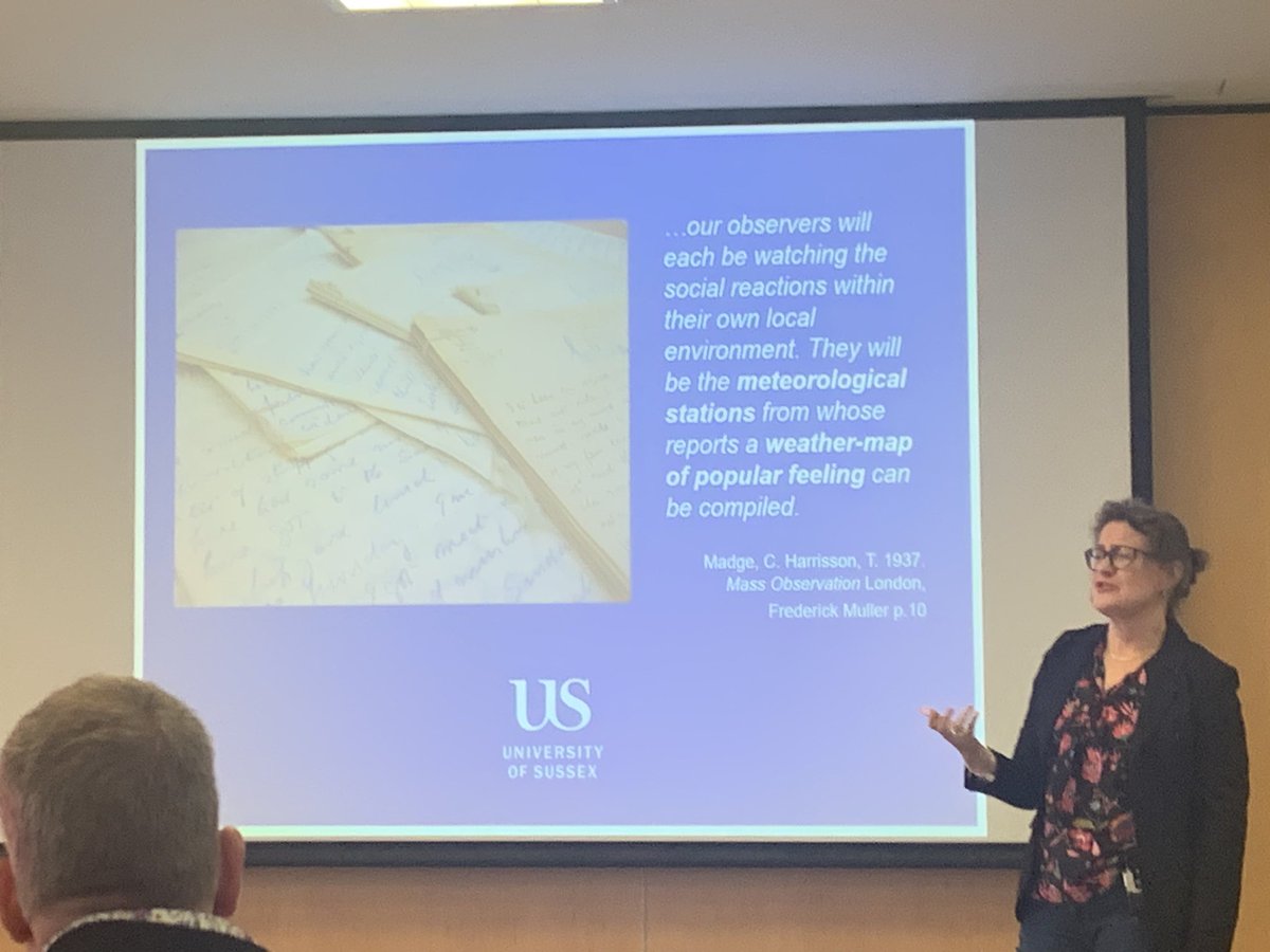 Ever enjoyable and inspiring Dr Fiona Courage of <a href="/sussexlibrary/">Sussex Library</a> <a href="/SussexUni/">University of Sussex</a> on the research resource and power of <a href="/MassObsArchive/">Mass Observation</a> for #RLUK23 <a href="/RL_UK/">RLUK Research Libraries UK</a>.