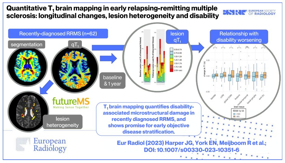 MSImaGE2's tweet photo. Did you know T₁ brain mapping in people with recently diagnosed relapsing-remitting #MultipleSclerosis can quantify disability-associated tissue damage? We are happy to share our new #FutureMS work in @EurRadiology  here: https://t.co/ygD5sxON8R @SpringerNature https://t.co/3Tc79JNT8Q