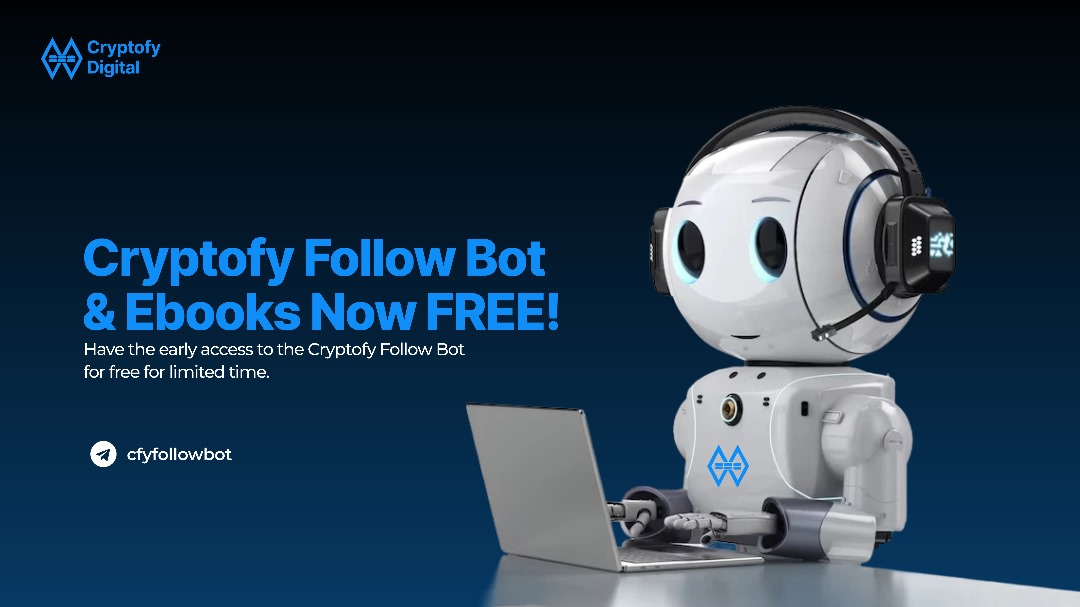 coinwithstereo's tweet photo. The #Cryptofy follow bot is a social interaction bot that rewards user with #crypto ebooks.

It is only accessible on telegram via “cfyfollowbot”.

Complete tasks, submit details and download your free E-books, worth $300.

This bot was successfully designed by @coinwithstereo, contact him with your bot specifications.

He delivers!