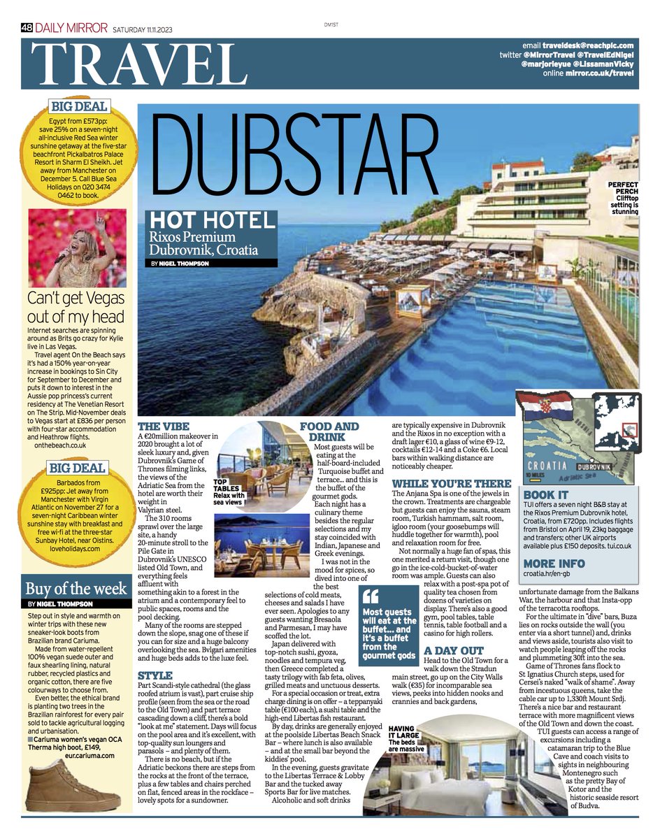 Tomorrow's Daily Mirror print #travel - Hot Hotel in Dubrovnik, Croatia, with @TUIUK