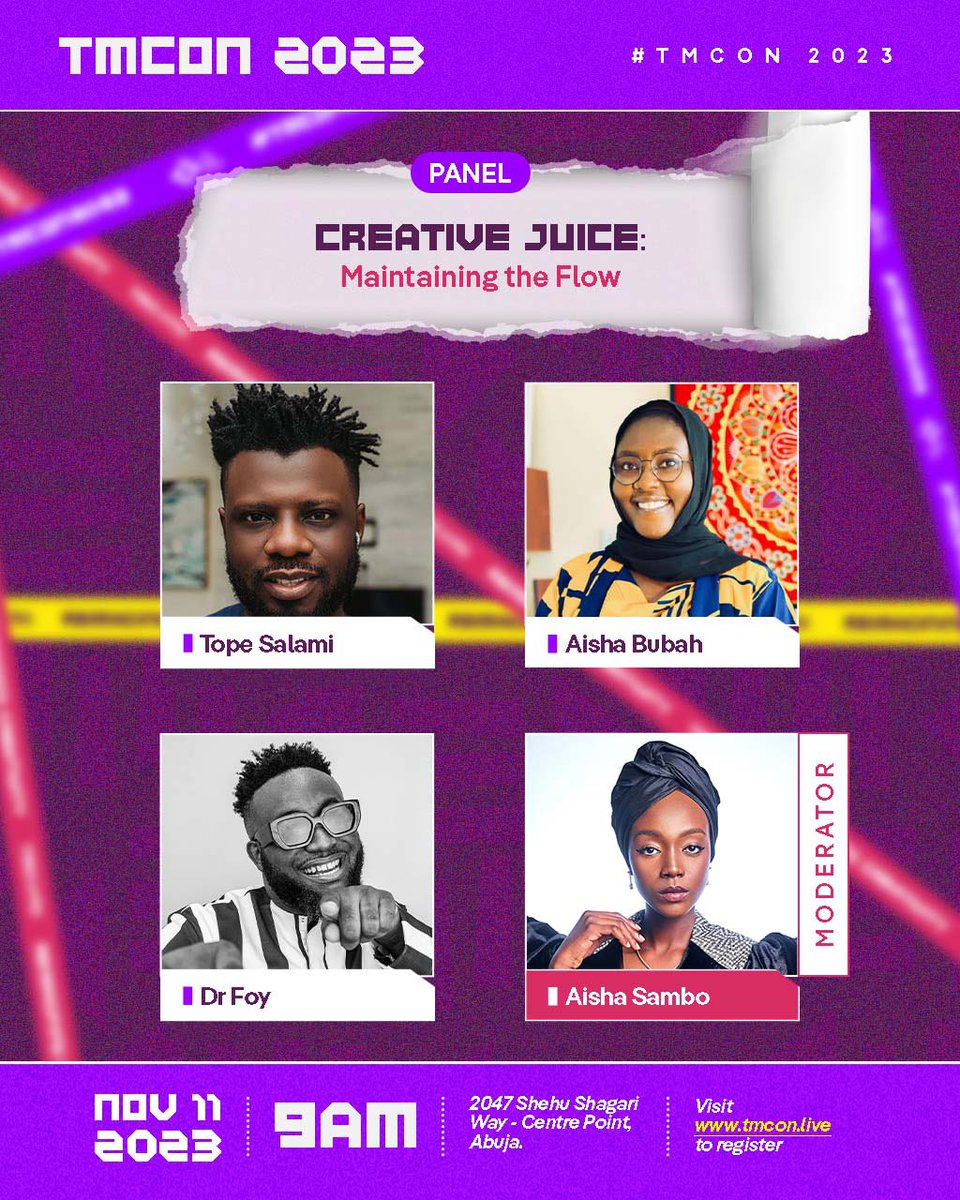TMCon_'s tweet photo. Tune in for an insightful conversation on Mental Health at #TMCon2023!
Tope Salami, Aisha Bubah, and Dr. Foy will team up with Aisha Sambo to explore the art of maintaining creative momentum while preserving your mental health.
#tmcon2023 #tmcon https://t.co/EIWQ0Sp8jH