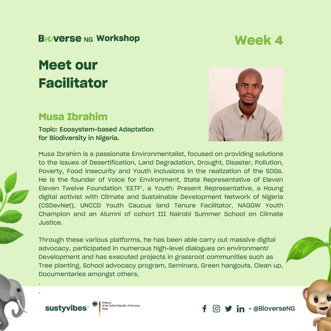 Ibrodollars's tweet image. Empowering change through knowledge - @BioverseNG

Join us as i facilitate the ways in exploring Ecosystem-Based Adaptation for biodiversity in Nigeria. 

#EcosystemBasedAdaptation #BiodiversityNigeria