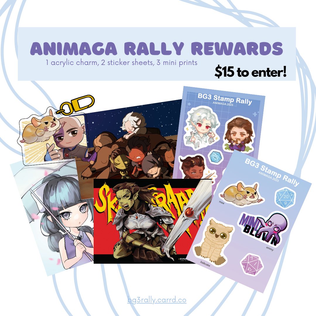viyuchii's tweet photo. I will be tabling at #Animaga this weekend with @nyaoivt and @carterssant (in spirit)!
We’re also participating in a stamp rally for BG3 yiPEE so make sure to stop at #maeng ‘s table (#27) if you’re interested in the goodies >:) https://t.co/F4RzOd0xDt