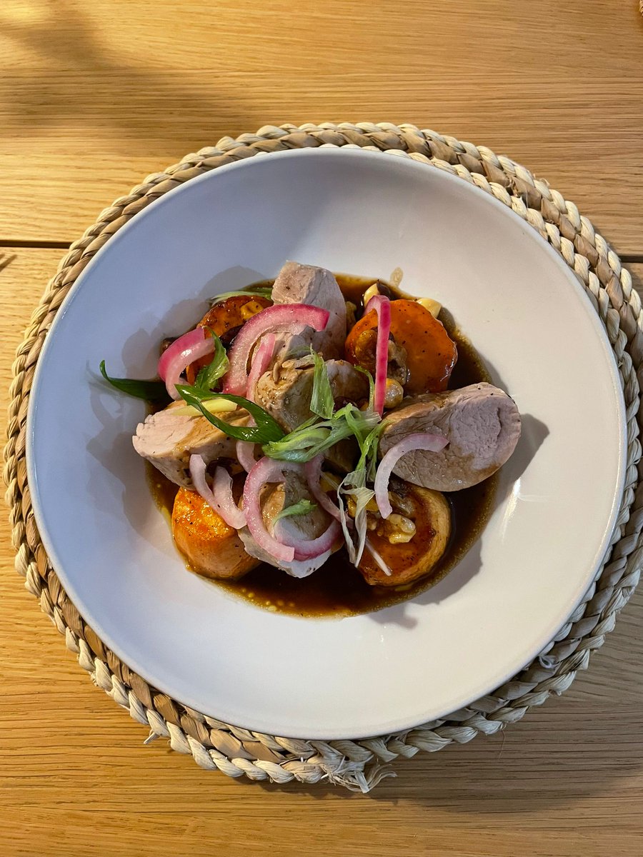 ChefGordonis's tweet image. Milk poached haddock, syrup basted pork &amp;amp; banana ice cream sundae!