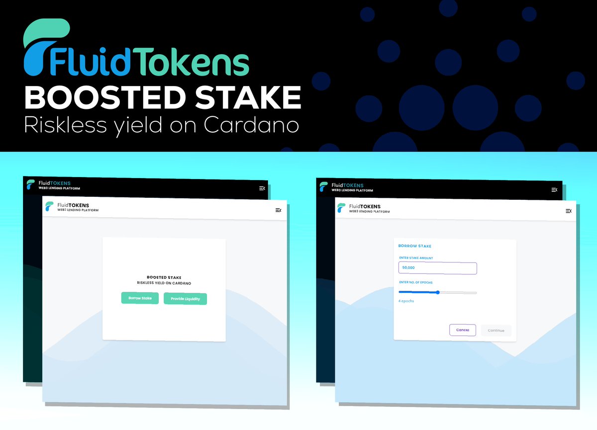 FluidTokens's tweet photo. Imagine combining instant liquidity with renting using ADA.

Introducing: Boosted Stake ↗️

The first Instant Staking Delegation Solution on Cardano (& beyond).

Bonus: It's riskless, a 🧵