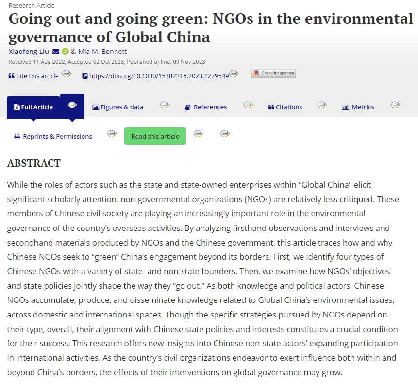liu6xf's tweet photo. 🚨New paper alert! 
@cryopolitics and I traced how &amp; why Chinese NGOs “green” Globa China. Their efforts to collect, produce &amp; spread knowledge across domestic &amp; int'l spaces are jointly shaped by their objectives &amp; state policies. 
https://t.co/zCkIvzO8AN https://t.co/JwzUxmqFB8