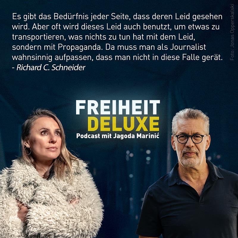 „Es gibt das Bedürfnis jeder Seite, dass deren Leid gesehen wird. Aber oft wird dieses Leid auch benutzt, um etwas zu transportieren, was nichts zu tun hat mit dem Leid, sondern mit Propaganda.“ ⁦@rc_schneider⁩ spricht bei ⁦@freiheitdeluxe⁩ über Israel und mehr …