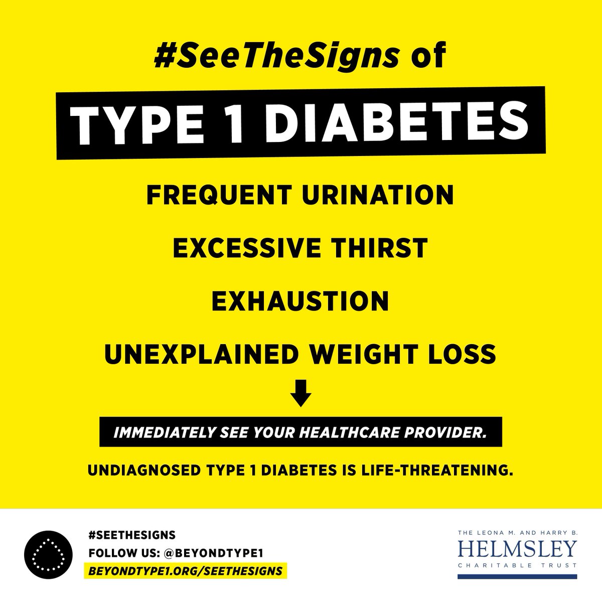 These are the four primary warning signs of diabetes. If you #SeeTheSigns in yourself or anyone you know, see a health care provider for a simple blood sugar check. #DiabetesAwarenessMonth