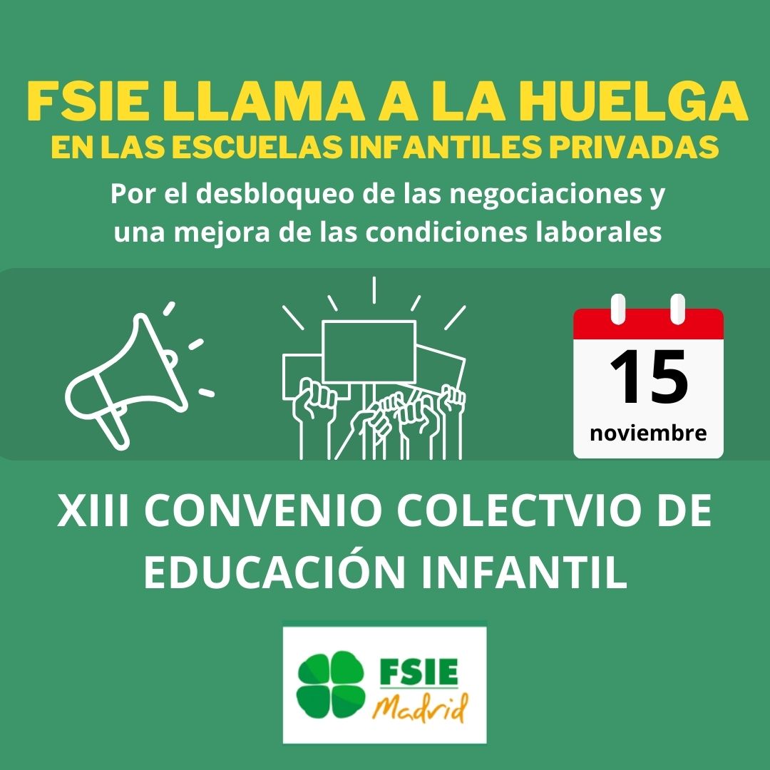 fsiemadrid's tweet image. 📣 ¡Recordatorio Importante! 

🗓️ Miércoles 15 de noviembre, huelga en escuelas infantiles privadas.

¡Tu participación cuenta! 💪✊

#Huelga15Nov #FSIE #EducaciónInfantil