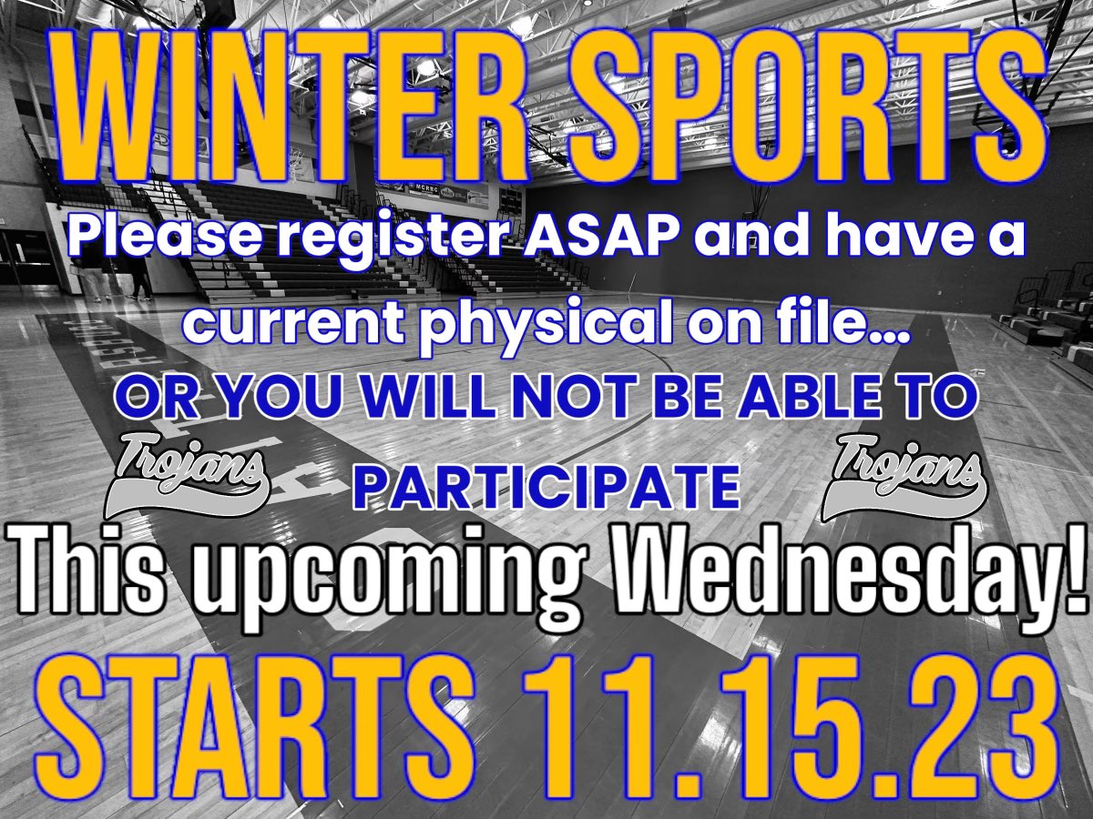 Attention all winter athletes. Please register now and don’t wait till the last minute!