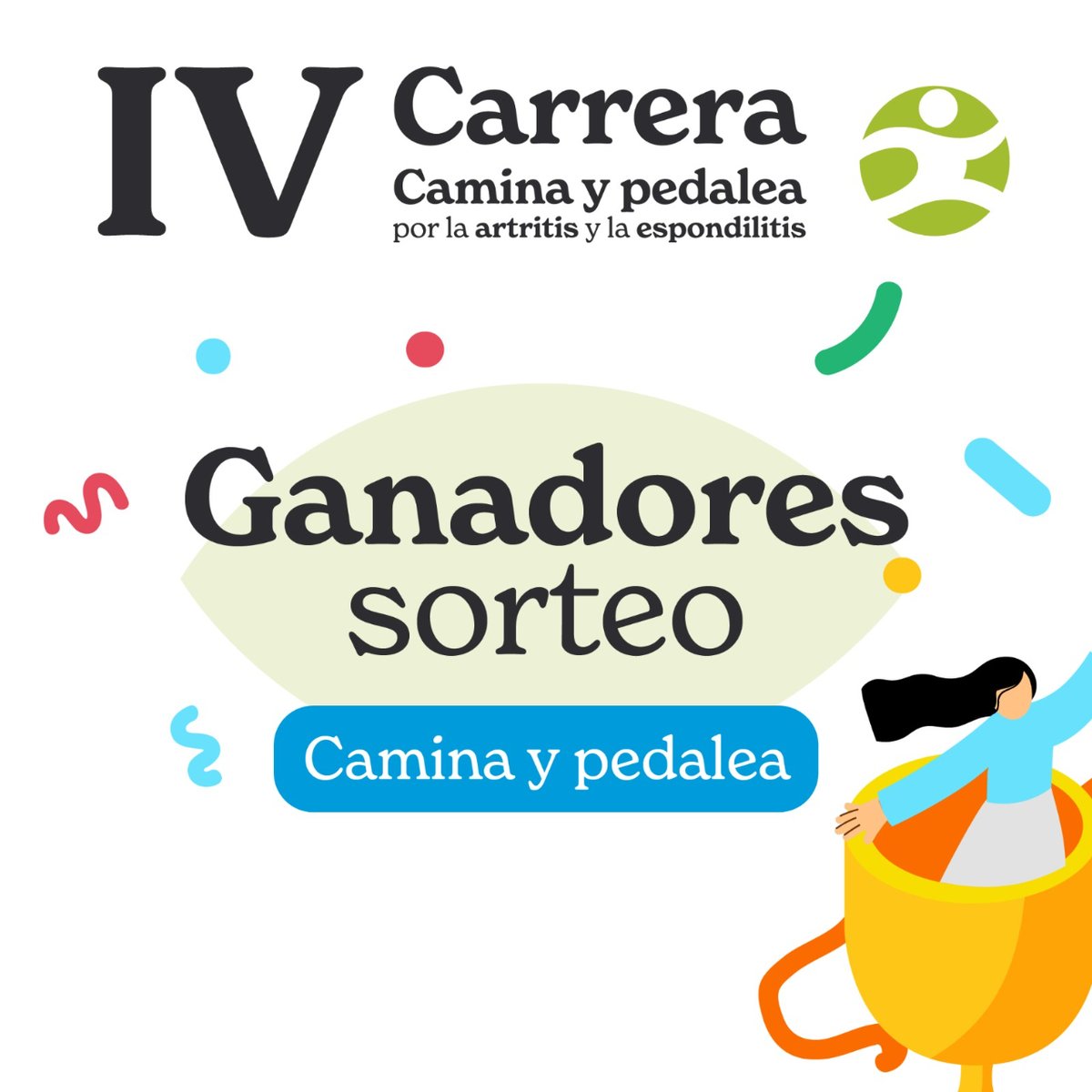 ConArtritis's tweet photo. Hemos realizado el sorteo de los participantes de nuestra IV Carrera Camina y Pedalea por la artritis y la espondilitis y aquí están los ganadores, ¡Muchas felicidades! Os contactaremos a vuestro email de inscripción para haceros llegar el premio💚#OctAR23 #CaminAR23 #PedalEA23 https://t.co/8qk9sTDwDe