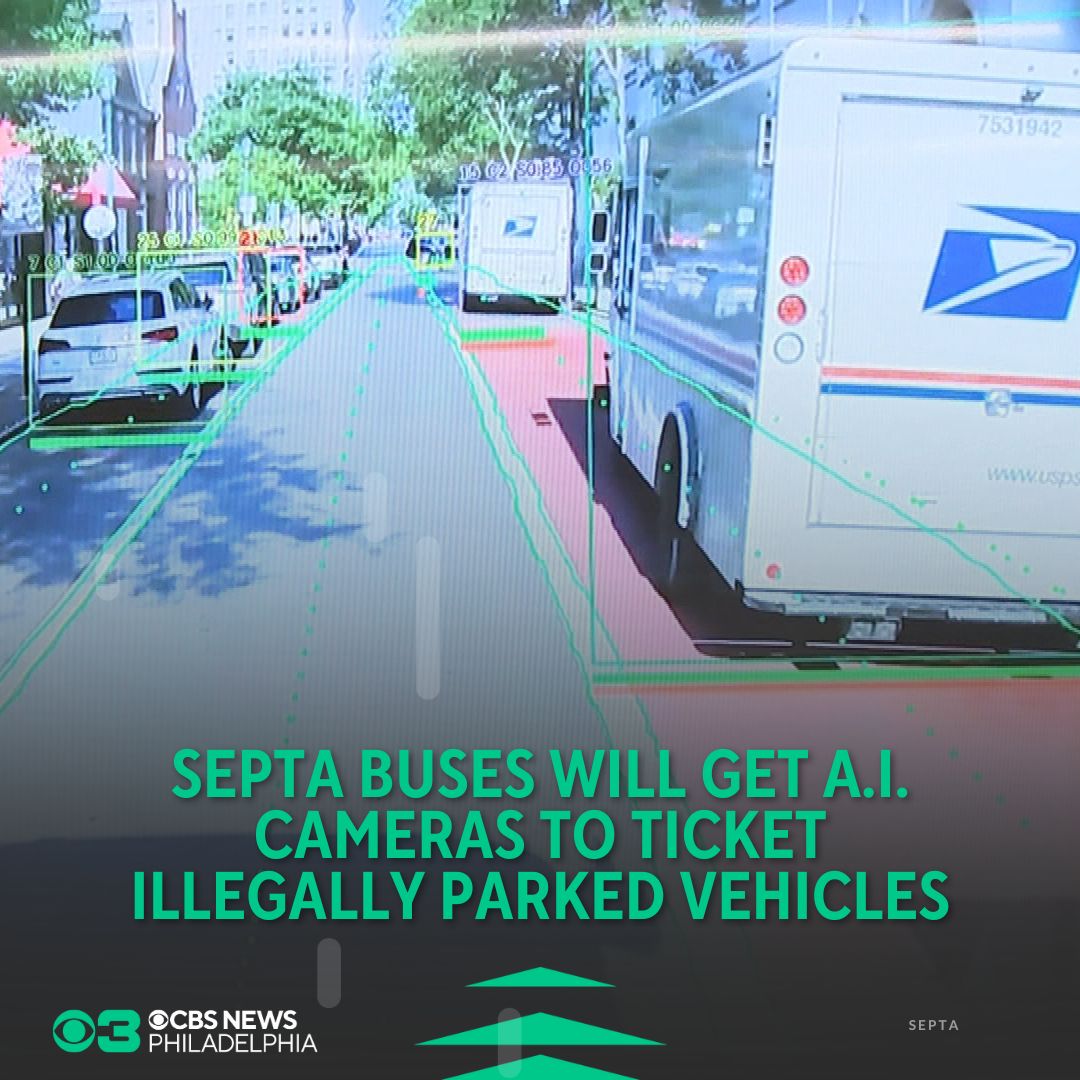 CBSPhiladelphia's tweet photo. SEPTA buses are getting AI-powered cameras that will detect vehicles illegally parked in bus lanes and report them to the PPA to be ticketed.

Mayor Jim Kenney said when a car is double parked or blocking the lane, it "screws everything up."

Read more: https://t.co/SJ9gT3SNvR https://t.co/tlsCBkO7Je