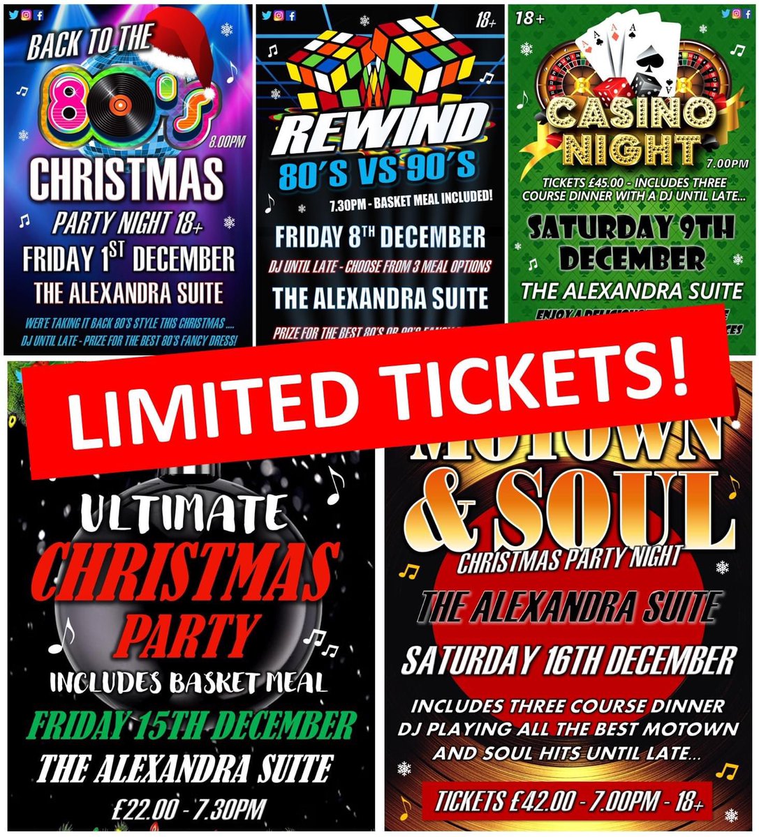❗️LIMITED TICKETS❗️

Tickets are VERY limited for all of our christmas nights...we have a fantastic line up this year with varied themed nights with something for everyone so make sure to book those tickets before they go!🎶

BOOK NOW(18+) - 01322613900📞
swanley.org.uk