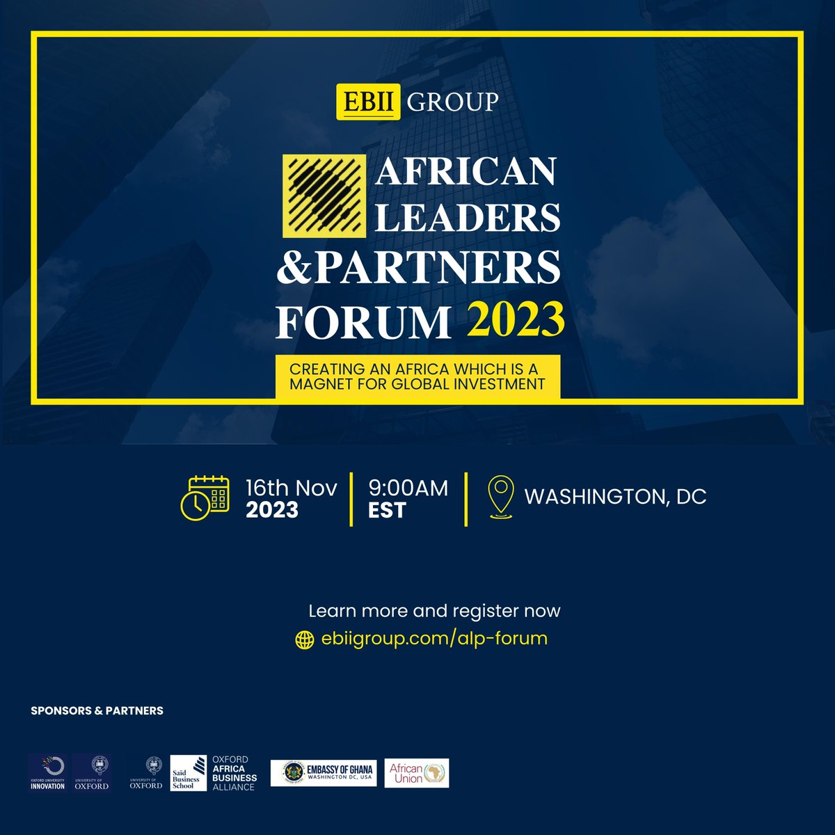 #ALPForum23 kicks off in 5 days! Limited seats available.

Register @ ebiigroup.com/alp2023/

Connect with U.S. and African leaders, explore new partnerships, and witness the unveiling of a transformative Africa Investment Relationship

#AfricaRising #africanamerican
