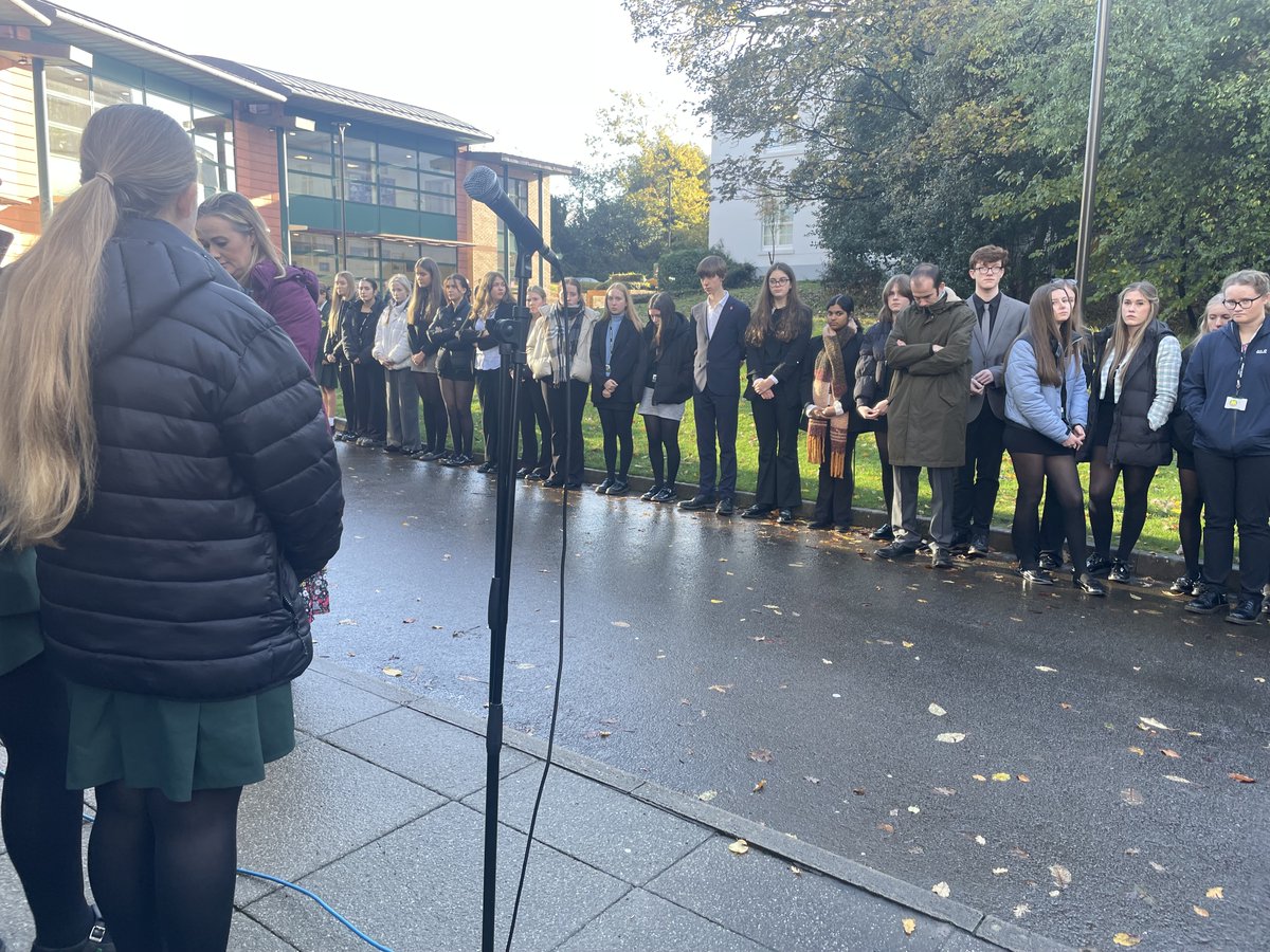 Today we gathered for our annual act of remembrance at 11am. Members of year 7, year 12 and the choir met at our peace garden where the service was led by Mr McAleese and Mrs Davies. Two minutes silence was held by all our school community at 11am during the Last Post. (1/2)