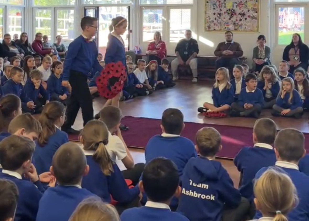 AshbrookJunior's tweet photo. This morning, we held our remembrance assembly to remember the sacrifices made by people, past and present. Our pupils showed great respect during their moment of silence.
#Remembrance #RemembanceDay #RemembranceAssembly #LestWeForget #Respect https://t.co/pocvyfyoMb