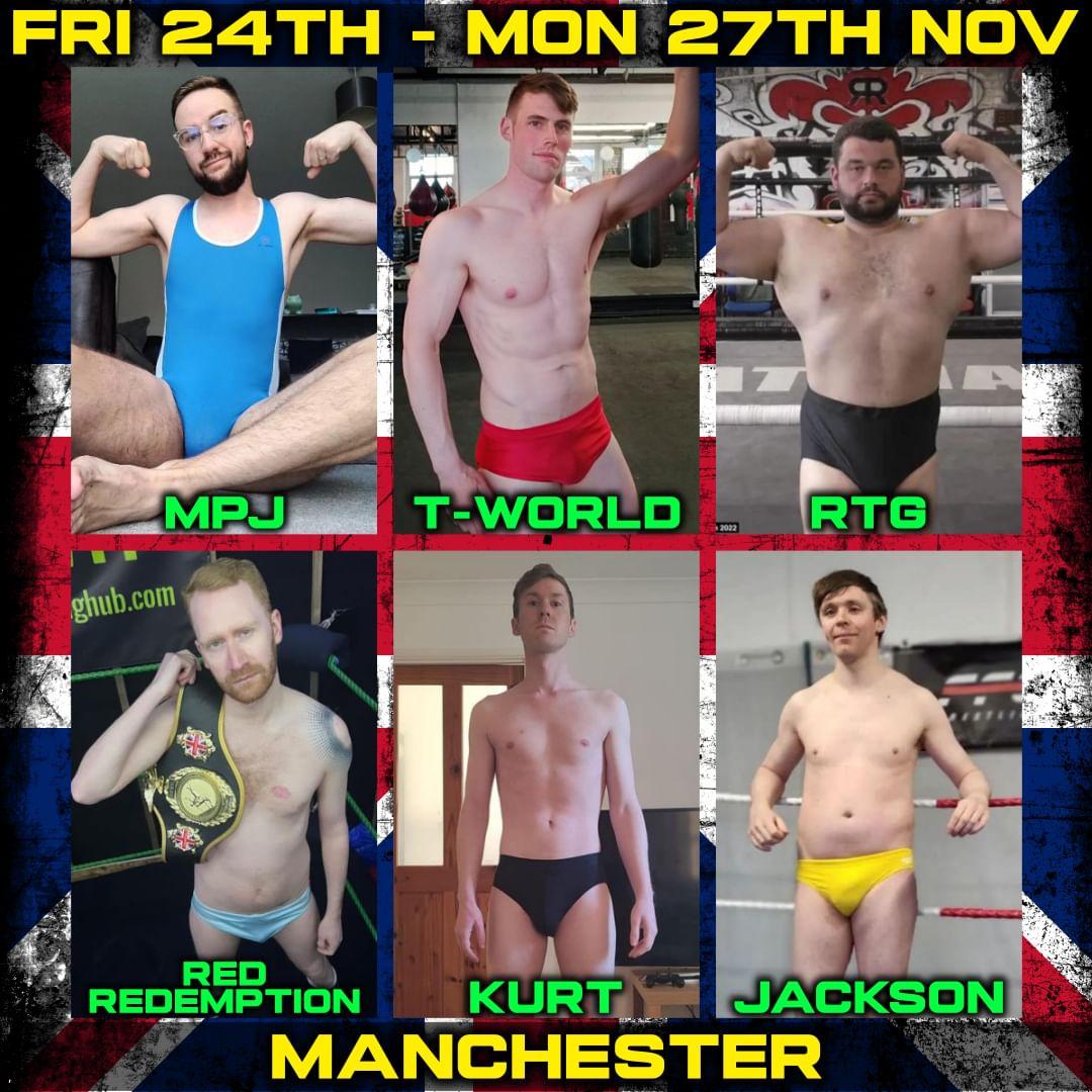 M_P_J97's tweet photo. 🚨 MEET UP 🚨
@Tworld99, RTG, @RedWrestles, Kurt, Jackson, and I are meeting up 🌟 24th - 27th Nov in Manchester 🌟.
Got a custom? Message me, @ffewrestling, or the other guys. We'll be waiting 😏
🖼: @IndieMike87 , cheers again mate👌🏻
#gaywrestling #heeljobber https://t.co/VRFWYX9JWc