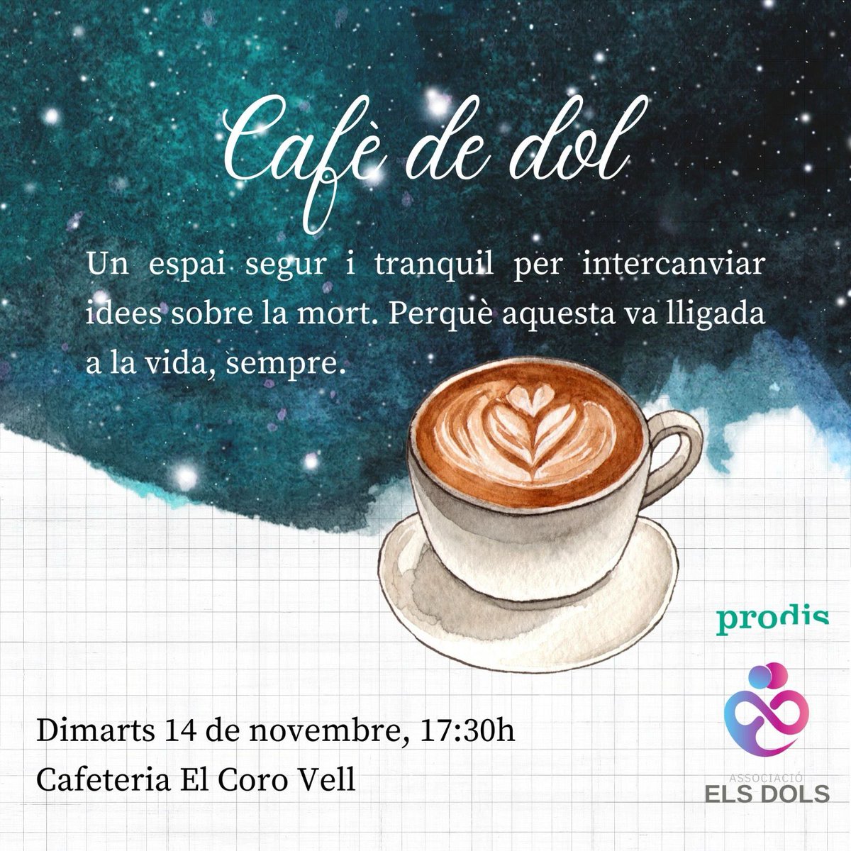 KandyFormadora's tweet photo. Tenim un nou "Cafè i Dol" a la vista!!!!
Un cafè a la cafeteria @CoroVell de @prodisterrassa .
14 de novembre, a les 17:30h
Cr Sant Marian, 122
Inscripció a IG @elsdols_associacio o bé al correu kandy@elsdols.org
#deathcafe #terrassa #dol #parlar #normalitzar #perdua https://t.co/jqQB9Wrzq6