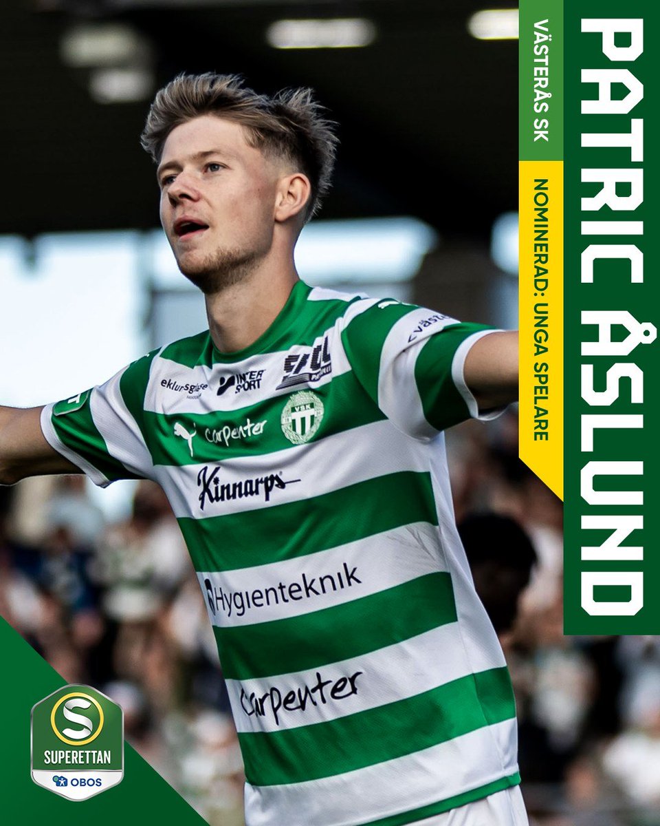 Patric Åslund är nominerad i kategorin Årets unga spelare.
I kategorin Årets unga spelare är endast spelare som fått en del av sin utbildning i en SEF-akademi, födda 2002 eller senare och med max 15 matcher i AS, SE eller i annat lands högstaliga före årets säsong valbara.