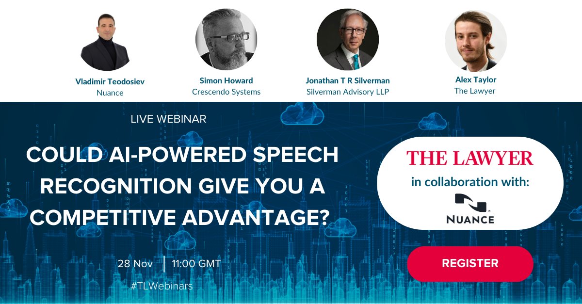 Could AI-powered speech recognition give your firm a competitive advantage?

Join our expert panel for the discussion, in collaboration with Nuance Communications.

thelawyer.com/live-webinar-c…