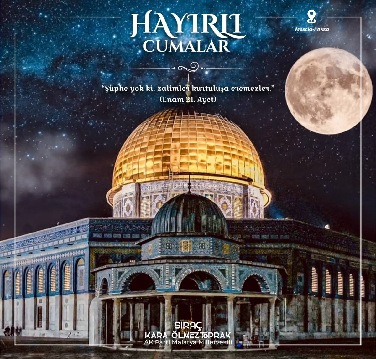 "Şüphe yok ki, zalimler kurtuluşa eremezler" (Enam 21. Ayet)

Allah’ın rahmeti ve bereketi üzerinize olsun, Cumamız Mübarek Olsun...

#HayırlıCumalar 🕌