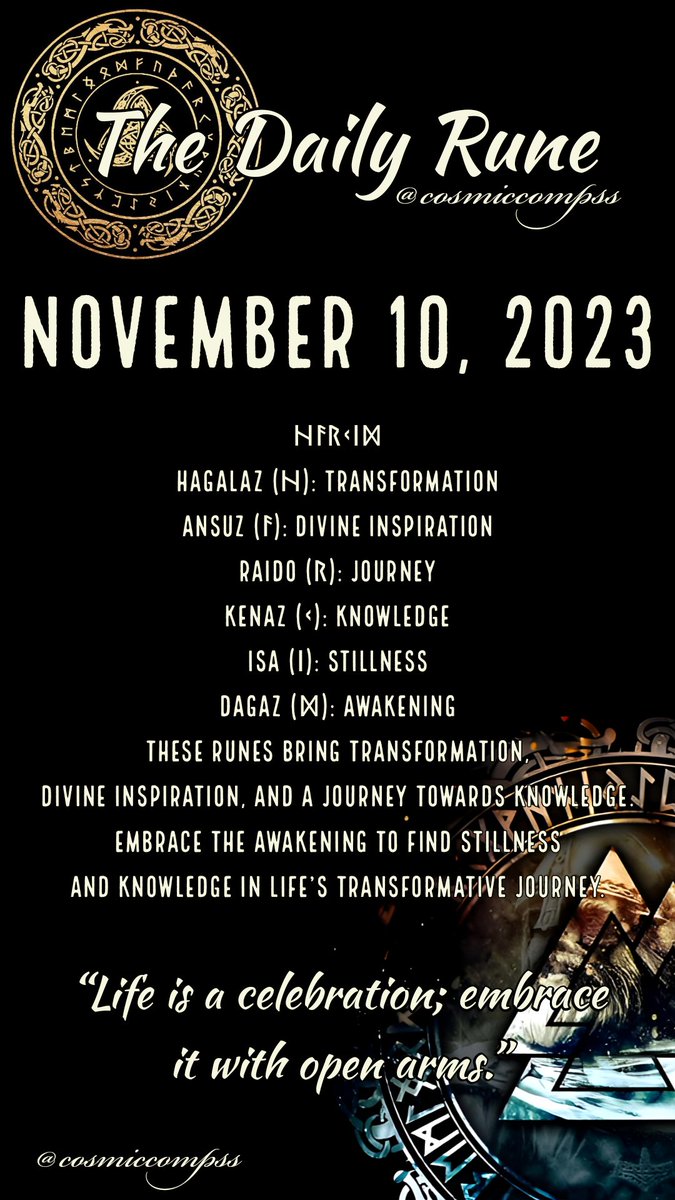 November 10, 2023: The Daily Rune - Embracing the Wisdom of ᚺᚨᚱᚲᛁᛞ Runes! #Runes #Wisdom #Transformation #DivineInspiration #Journey #Knowledge #Stillness #Awakening #RuneWisdom #DailyInsight

ᚺᚨᚱᚲᛁᛞ.