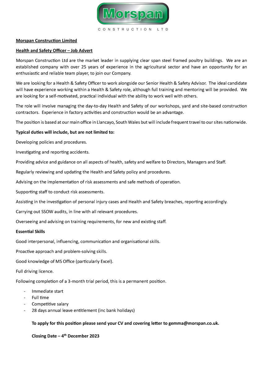 We are #hiring a Health &amp; Safety Officer.