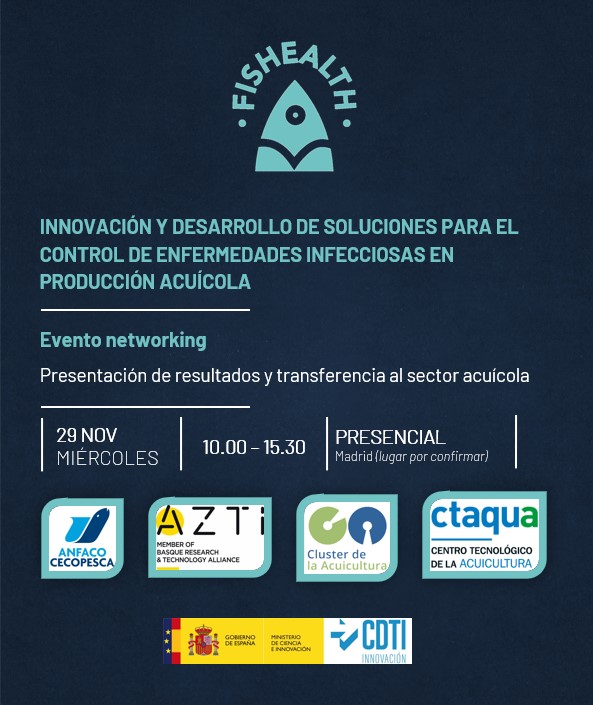 🌊🐟 ¡Sumérgete en el futuro de la acuicultura! Únete al evento de networking de la @RFishealth: Innovación y Desarrollo para el Control de Enfermedades Acuícolas 📅29/11 ⌚10.00 a 15.30 📍Madrid (lugar por confirmar) Más información anfaco.es/evento/red-fis…